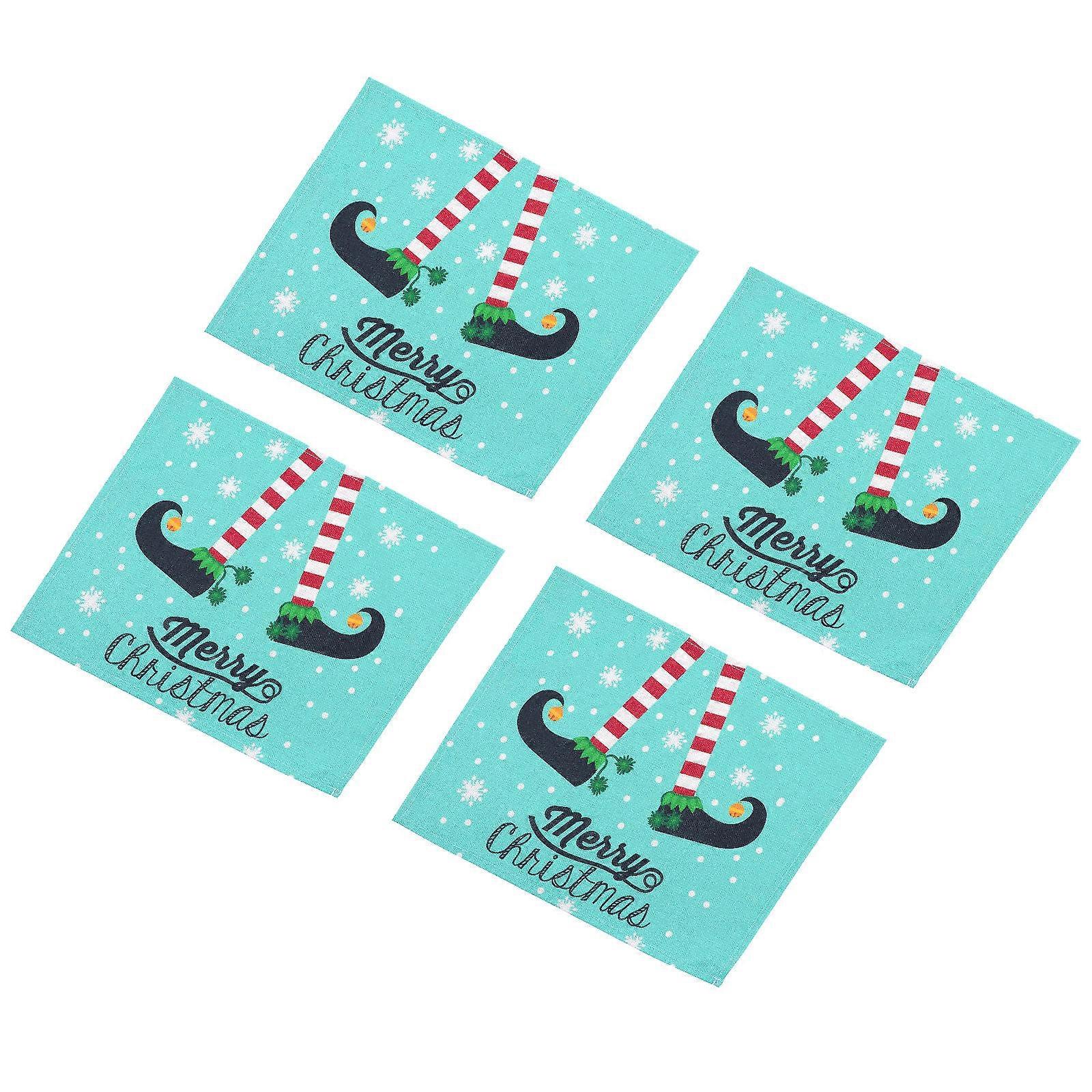 Christmas Table Mat Cotton Linen Table Decoration Xmas 4Pcs Set