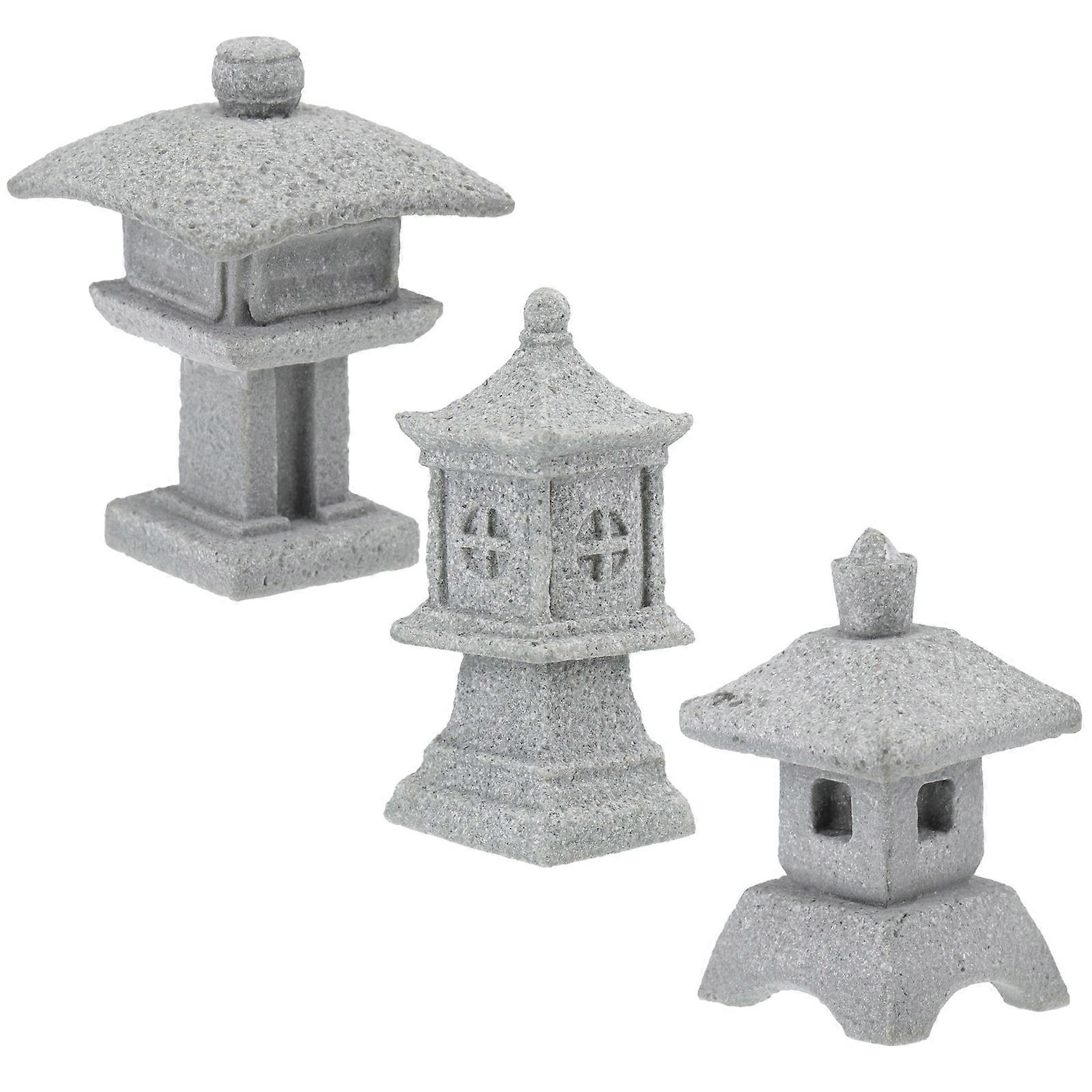 Mini Landscape Model Pavilion Tower Lantern for Decor 6Pcs Grey Pack