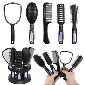 Anti Static Hairbrush Hair Comb And Mirror Kits Necessity Accessory For Women Styling Purple 5Pcs