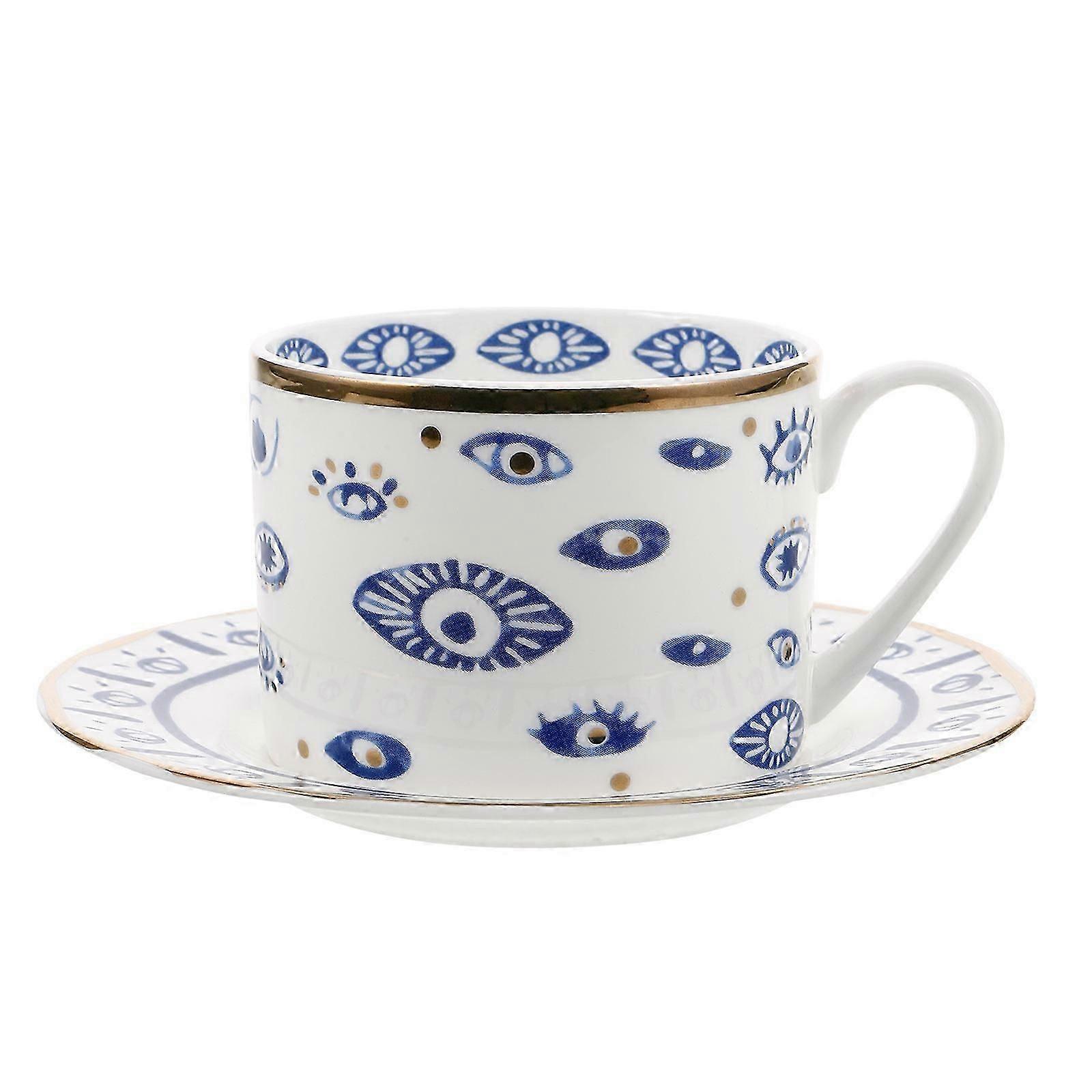 Evil Eye Ceramic Coffee Mug Set for Drinking Use 1Set with Hamsa Pattern