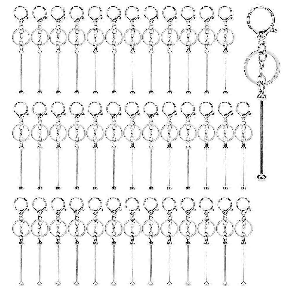 40pcs Beadable Keychain Bars,Metal Beaded Keychain Blank