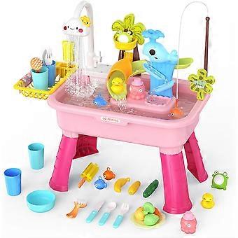2026 Upgraded Water Table for Toddlers 1-3, Summer Outdoor Toys for Kids Ages 4-8 with Pump, Kitchen Play Sink Toy with Running Water, Fishing Toy