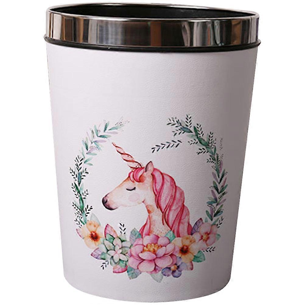 Round Waste Bin Unicorn Pattern Pressing Ring Cartoon Trash Can Garbage Bin
