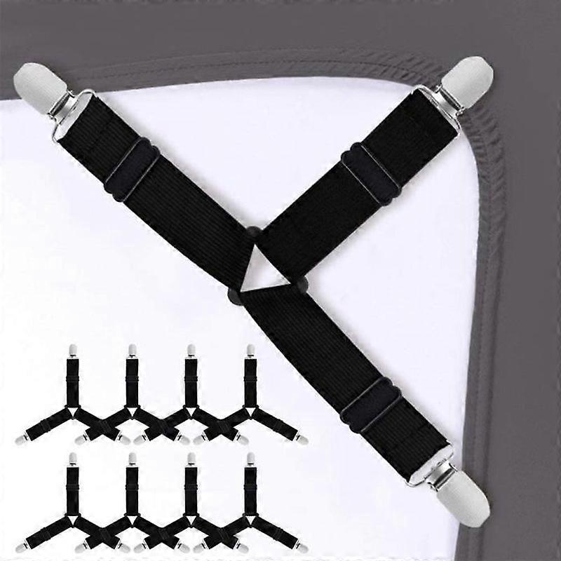 8pcs Adjustable Bed Sheet Suspenders Triangle Elastic Bed Sheet Straps Black
