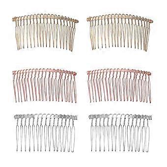 6 Pcs 20 Teeth Hair Side Combs Metal Multi Color Wire 8 cm Elegant Hairpiece Accessories for Women Girls DIY Hair Pin Veil Bridal Hair Decoration (Sil