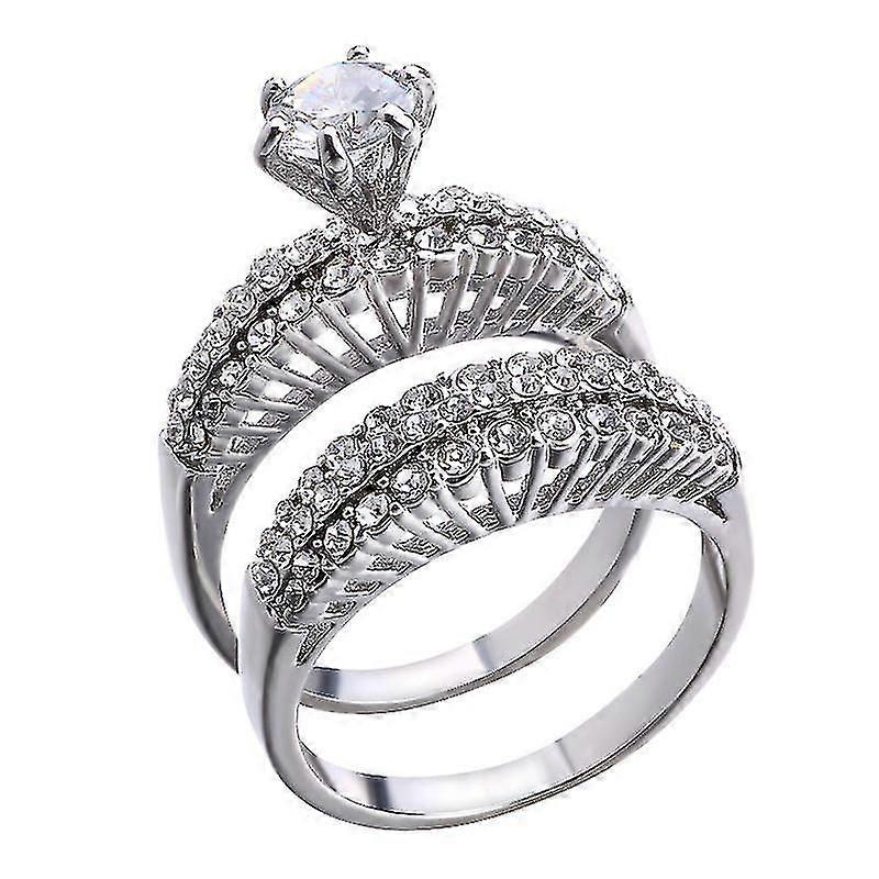 Dames Full Diamond Zircon Ring Set - Couple's Full Diamond Set Ring