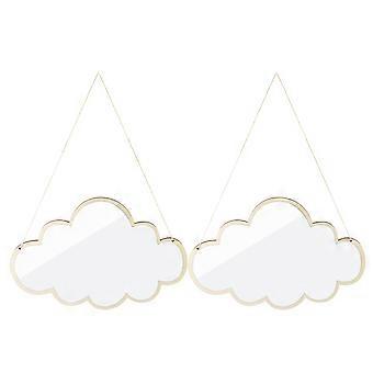 2pcs Cloud Shape Acrylic Mirror with Wooden Frame Decorative Wall Hanging Mirror for Nursery Kids' Bedroom Playroom Bathroom Entryway