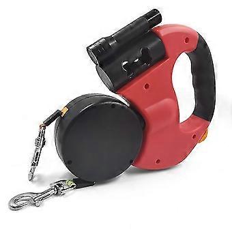 Rød udtrækkelig dobbelt hundesnor med to 3 meter snore, 360 Tangle Free Double Dog Leash til at gå to hunde op til 50 LB