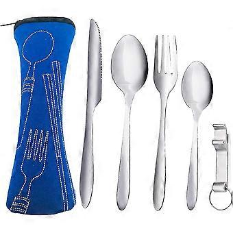 Camping Cutlery, Portable Cutlery Set, For The Office And On The Go - Easy To Clean - Stainless Steel Cutlery (5 Pieces)