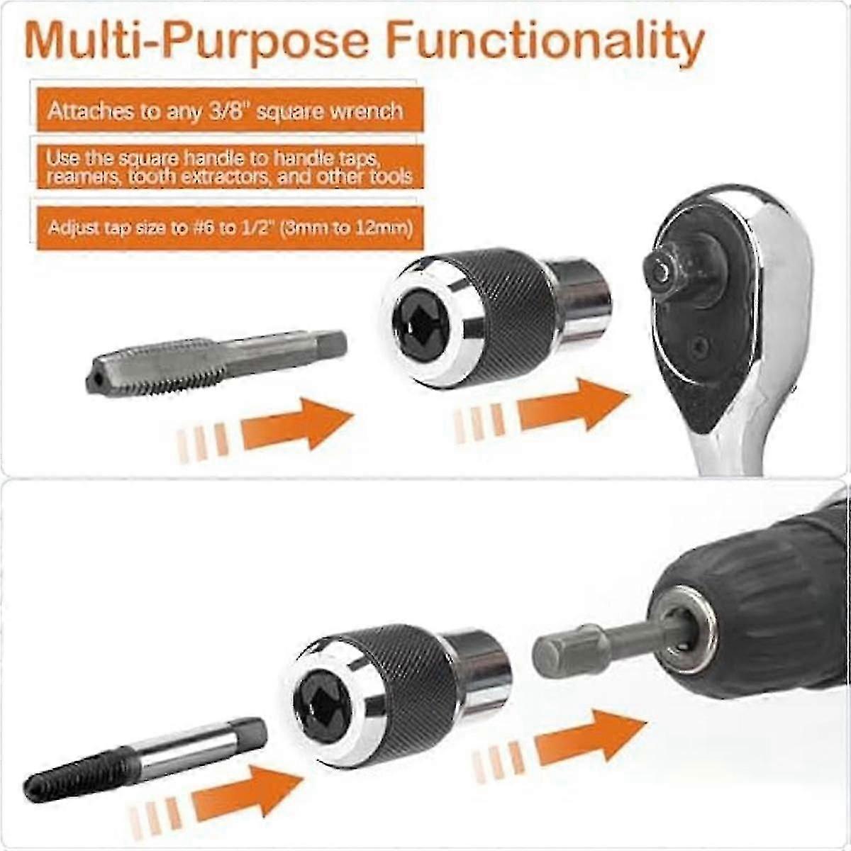 2PCS Tap Socket Extraction Tool Set Adjustable Jaws Compatible with Taps Reamers Screw Extractors