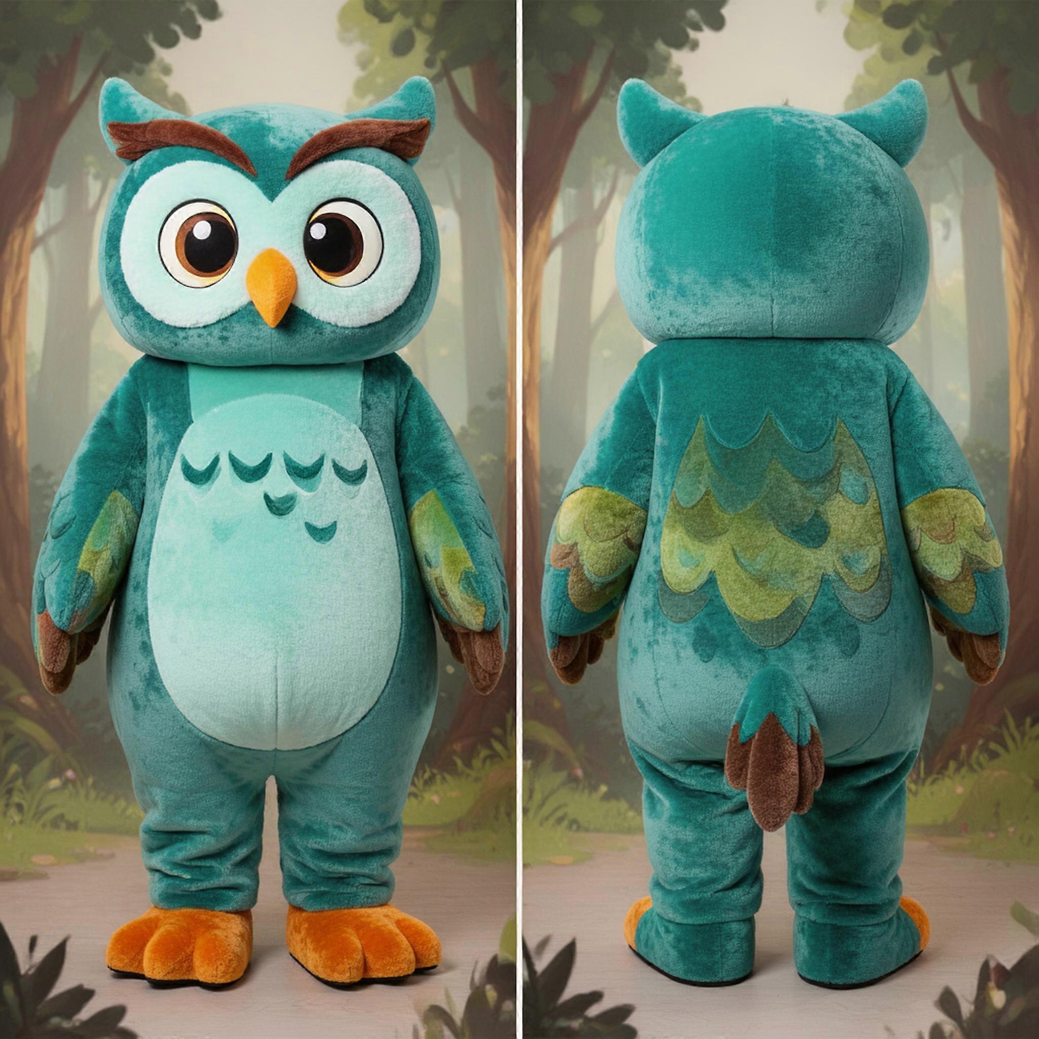 MASTICOT Teal Velvety Owl Mascot