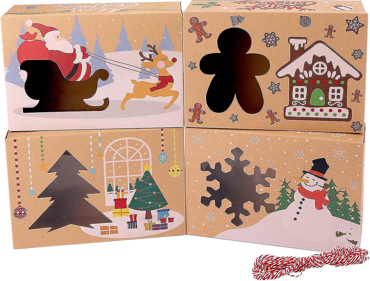 صناديق كعكة عيد الميلاد صندوق حلوى مع نافذة علب هدايا الحلوى و 12 قطعة Ribbonhristmas كرافت صناديق ورقية علب كعكة الهدايا DIY ديكو @bugu