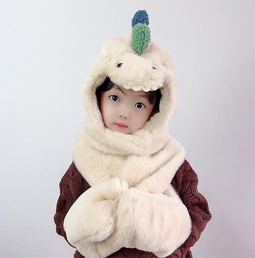 الشتاء قبعة الأطفال مريلة قفازات قطعة واحدة قبعة الأولاد والبنات الكرتون ديناصور الأذن حماية قبعة دافئة قبعة الأطفال في الهواء الطلق قبعة