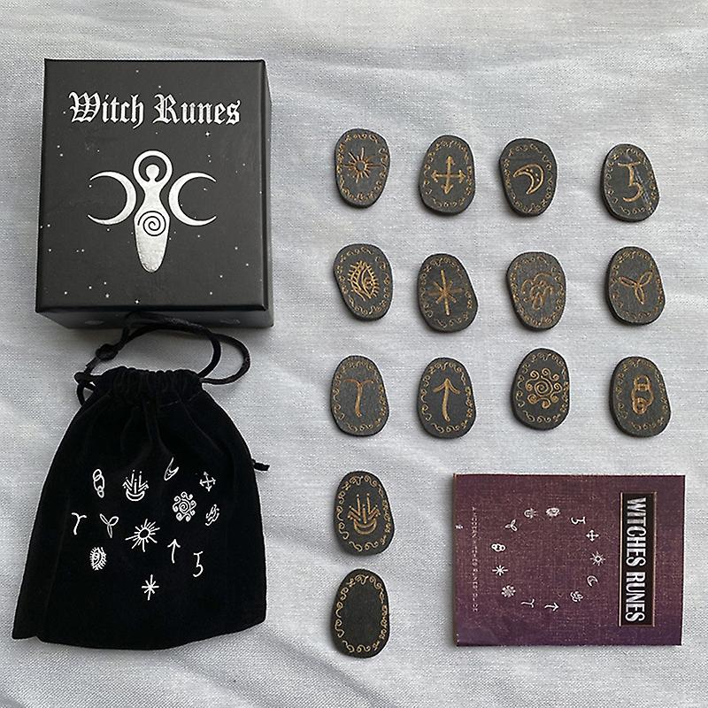 Wood Runes Stone Set Witches Rune Set 14 Pcs Engraved Rune Symbol For Divination