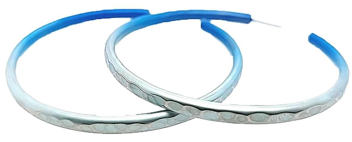 Ti2 Titanium Ripple Hoop Earrings - Light Blue