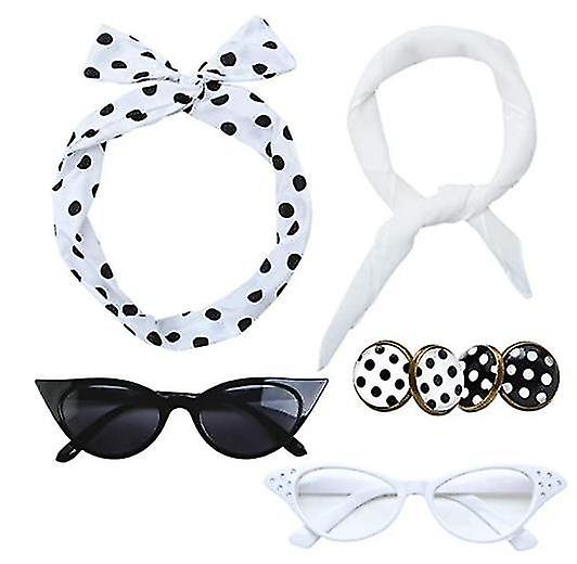 1950s Costume Accessories Set, 50s Scarf Headband Earrings Cat Eye