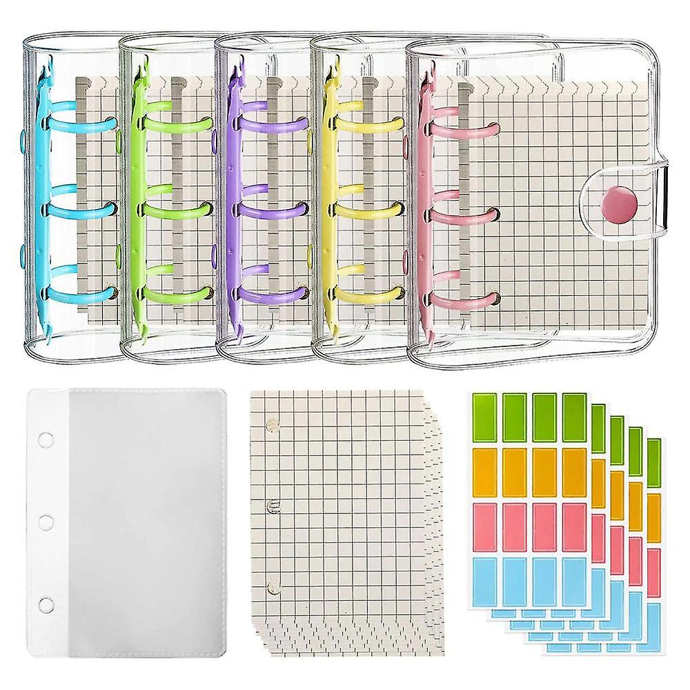 5 Pack Mini Transparent 3 Ring Covers With Inner Papers Bags Label Sticker Pockets