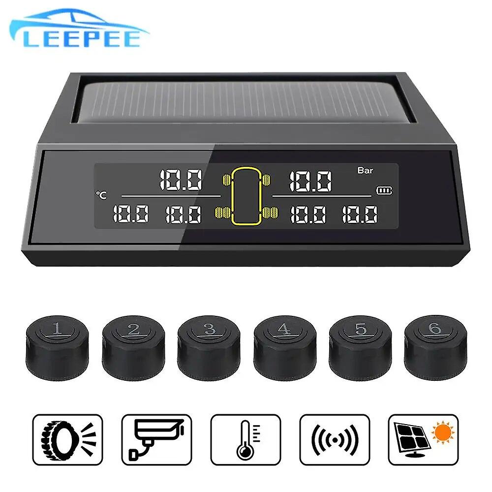 External Sensor Monitoring Tire Pressure Range 6pcs/set Lcd Color Screen Car Solar Power Tpms Tire Pressure Monitoring System