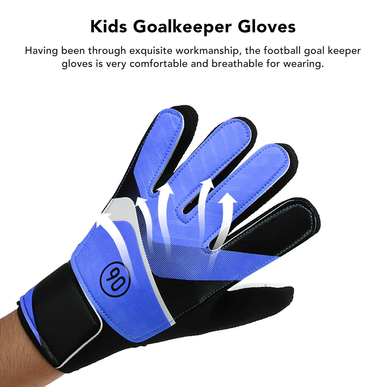 1 Pair Kids Goalkeeper Gloves Children Football Goal Keeper Gloves Anti Slip Exercise Gloves with Strong Grips Palms (7-blue)