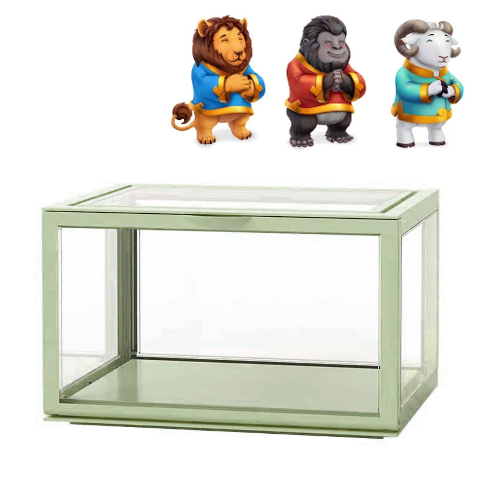 Figure Organizer Desktop Doll Display Cabinet Dustproof Light Green