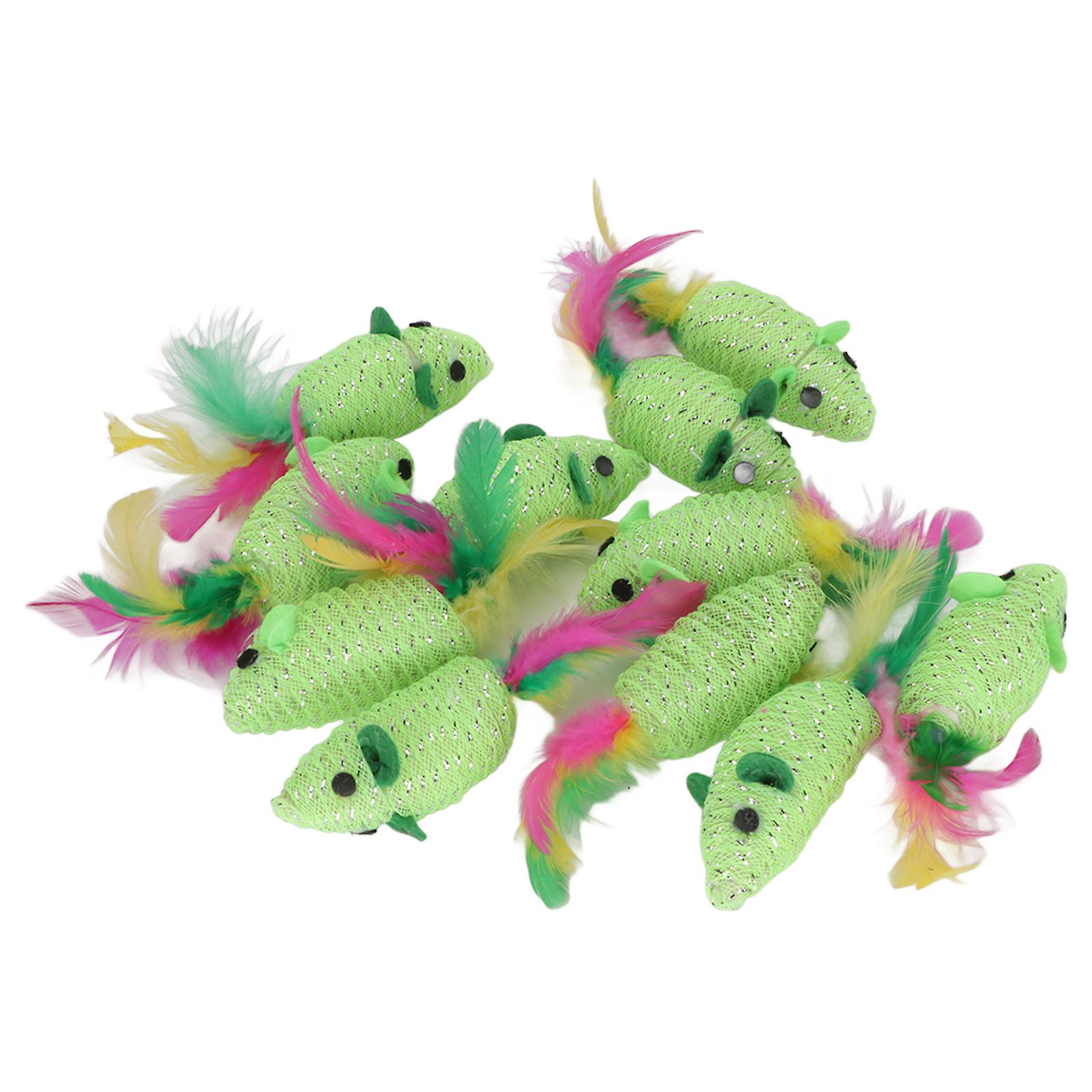 11 Pcs Cat Mice Toy Interactive Squeaky Multi-Function Cat Toy for Cats Kittens Green
