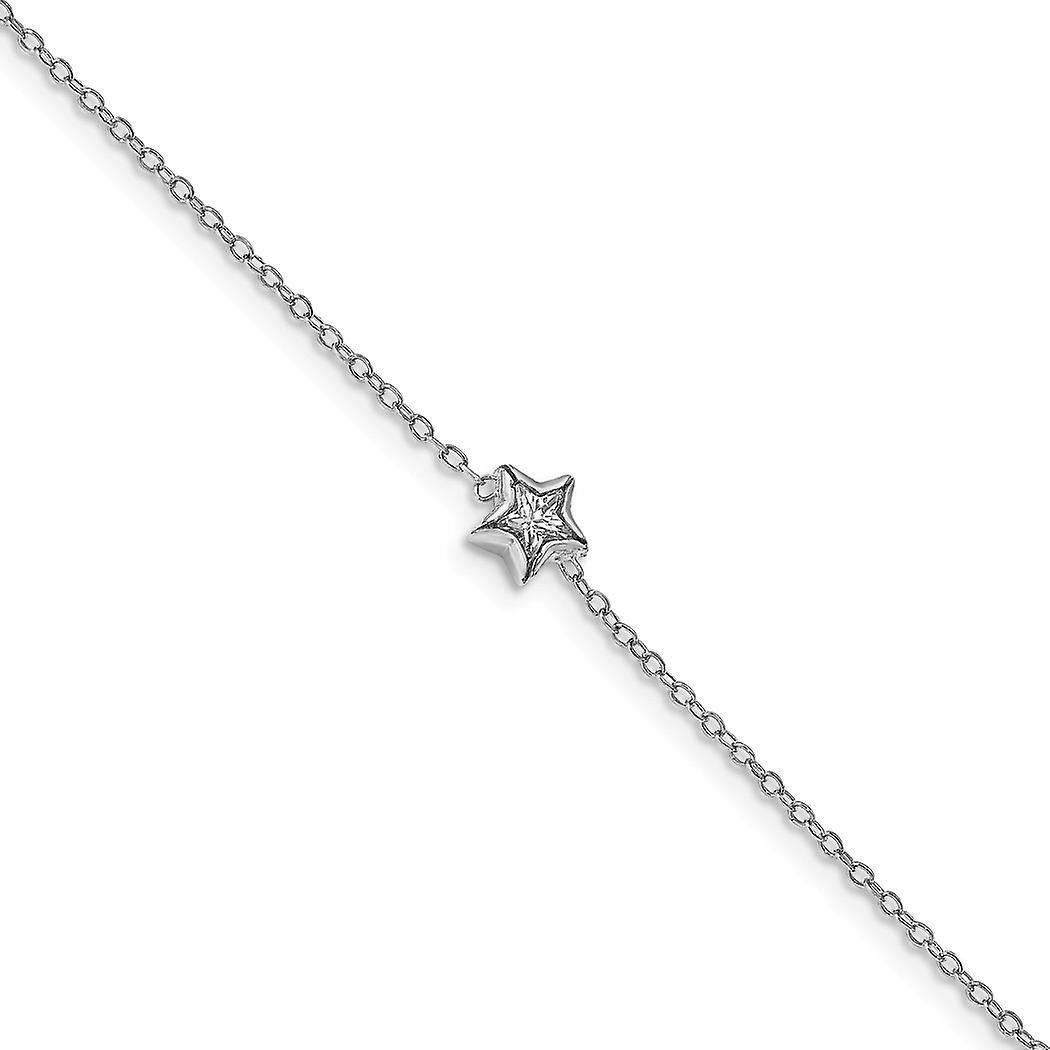 925 Sterling Silver Rhodium Plated Bezel Set Cubic Zirconia With .5inch Ext. Bracelet 6.75 Inch 6.1mm Wide Link-Bracelet