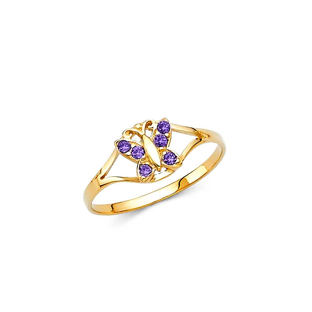 14k Yellow Gold Cubic Zirconia Feb Ring Size 3 Band Style-Ring - .9 Grams