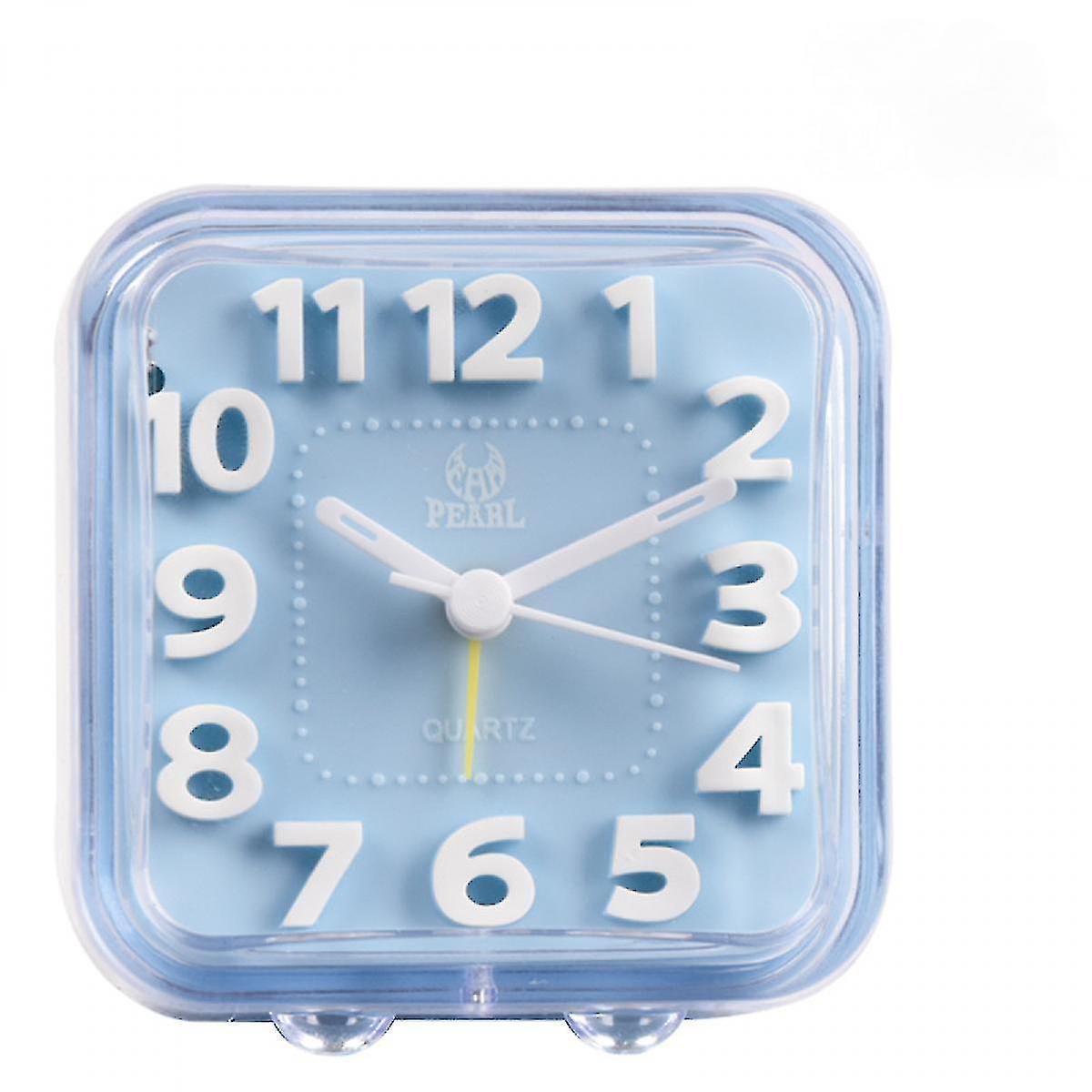3.5 Inch Small Alarm Clock Square Creative Crystal Transparent Simple With Night Light (blue)
