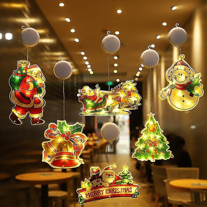 6 piece set of light-up Christmas window silhouette decorations with suction cup hooks Christmas win