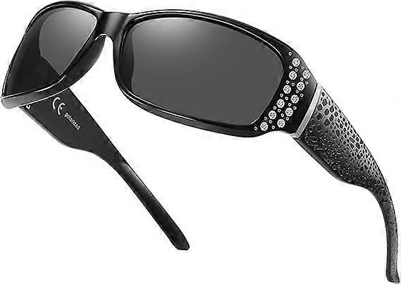 Women's Polarized Rhinestone Sunglasses - Elegant Rectangle Frame with Bling
