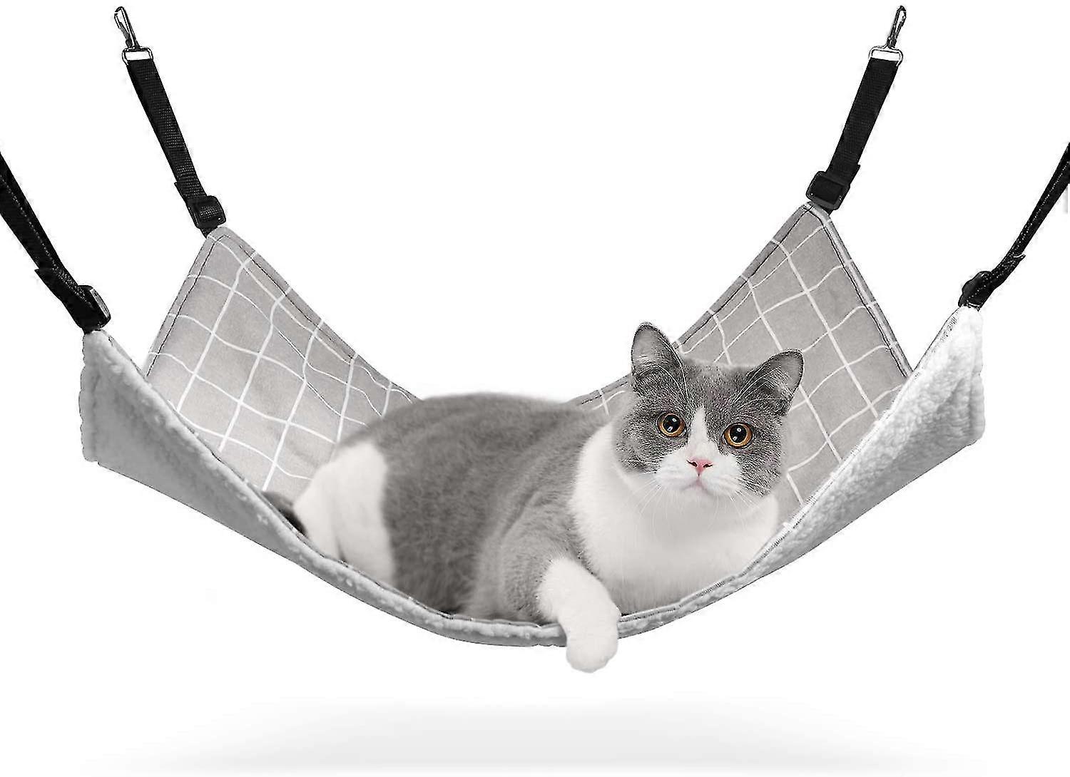 Cat Hammock, Breathable Pet Cage Hammock With Adjustable Straps And Metal Hooks, Double-sided Hanging Pet Hammock Bed For Cats, Ferret, Puppy, Other S