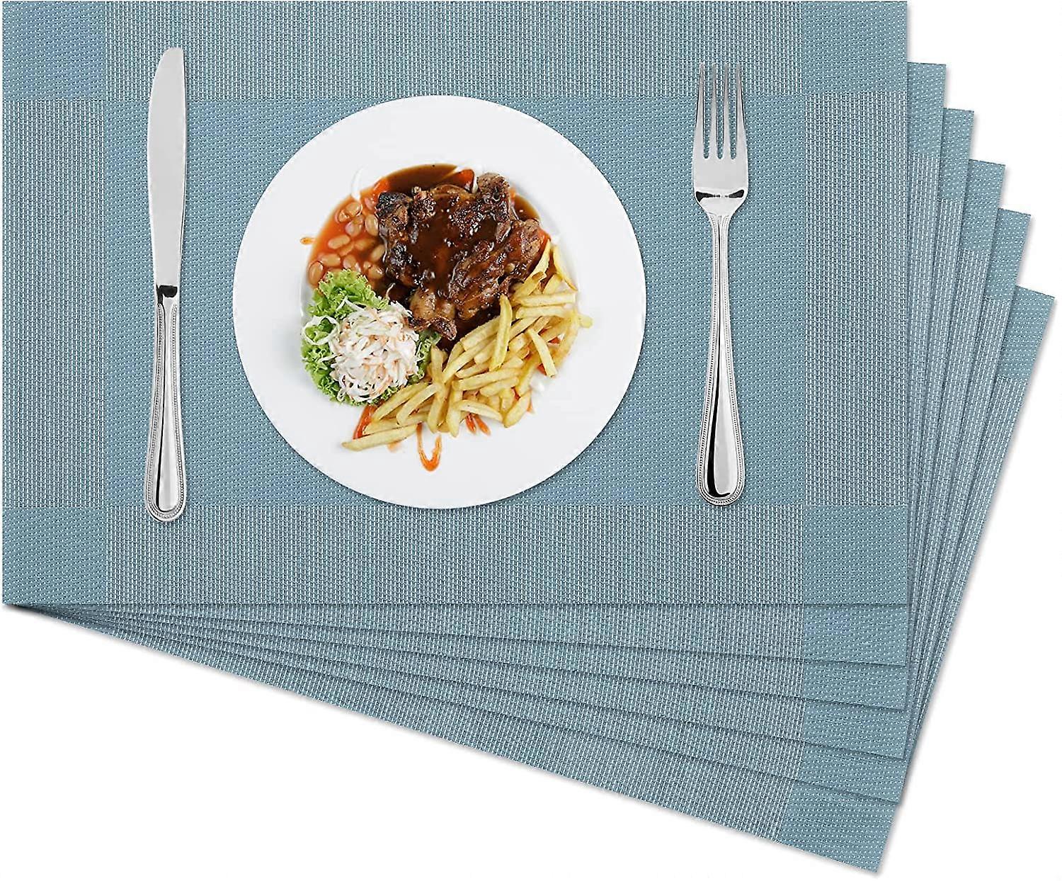 Placemats Set of 6 Washable PVC Placemats Heat Resistant and Non-Slip Placemats for Restaurant, Kitchen, Office (Blue,45 * 30cm)