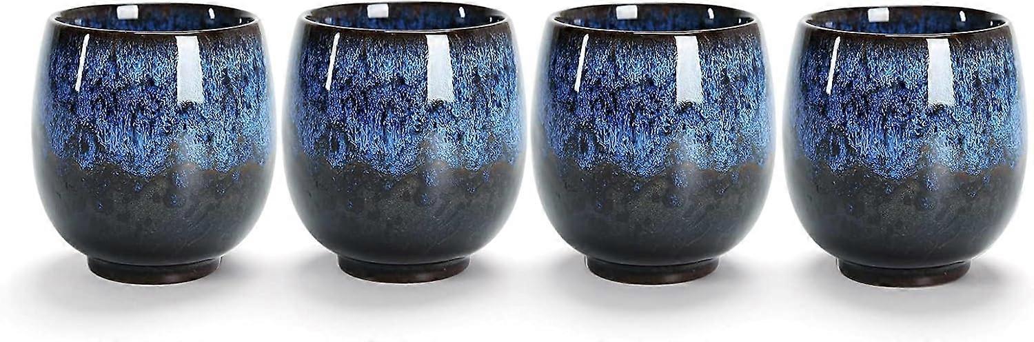 Jianzhan Ceramic Teacup, Kung Fu Tea Set, Coffee cupYerba Mate Set - Ceramic Mate CupSet of 4 (Blue)