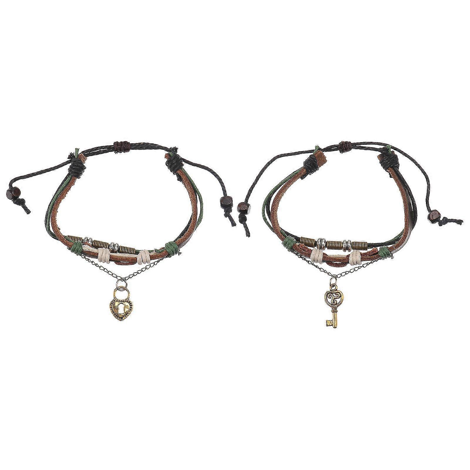 1 Pair Delicate Knitting Bracelets Couple Wrist Chains Adjustable Hand Straps