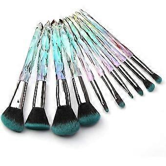 Kongqtee Makeup Børster Sæt, 10 stk Krystal Gennemsigtigt Håndtag Kabuki Pulver Foundation Børste Concealer Øjenskygge Eyeliner Øjenbrynsbørste (grøn)