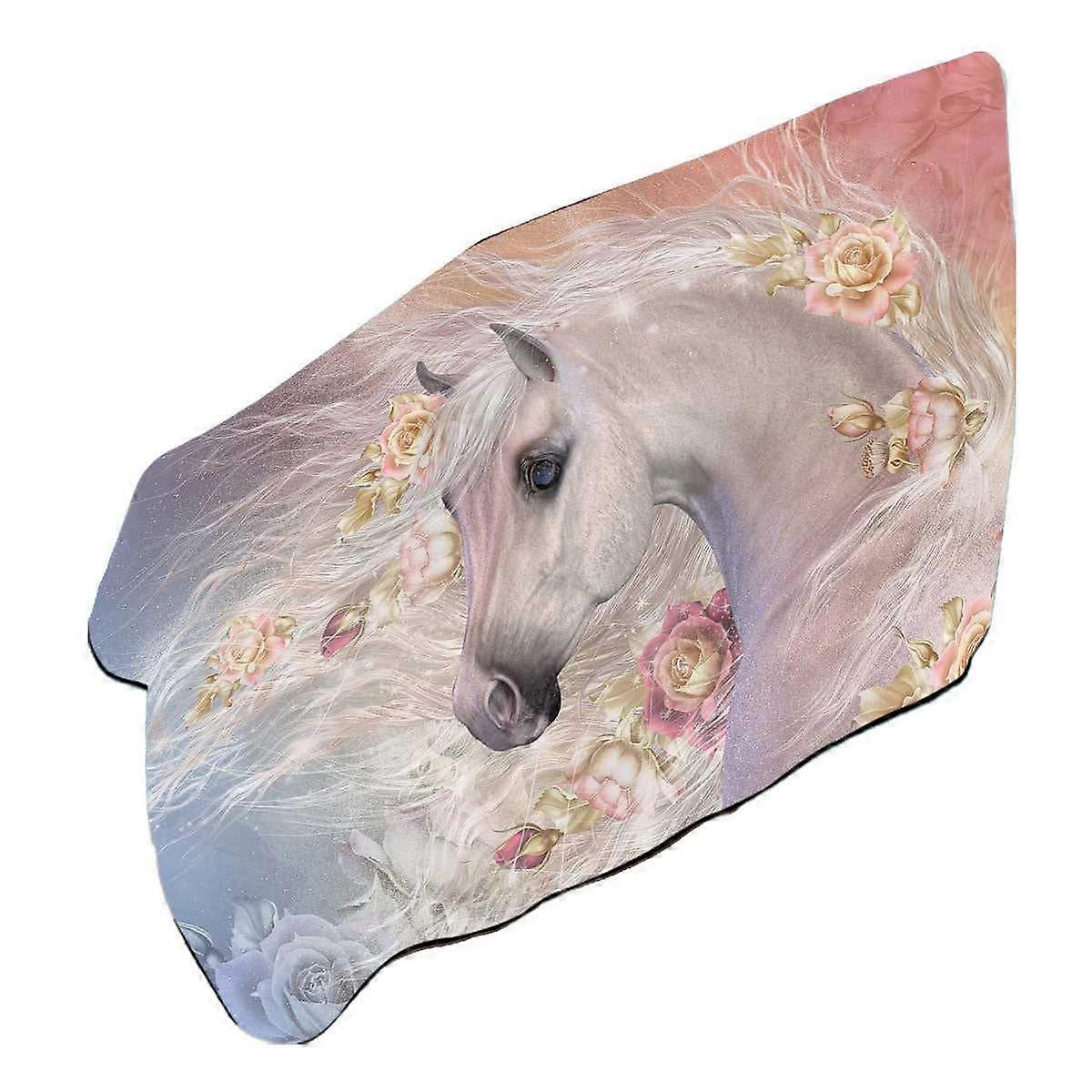 Winter Rose Roses and White Horse Microfiber Beach Towel