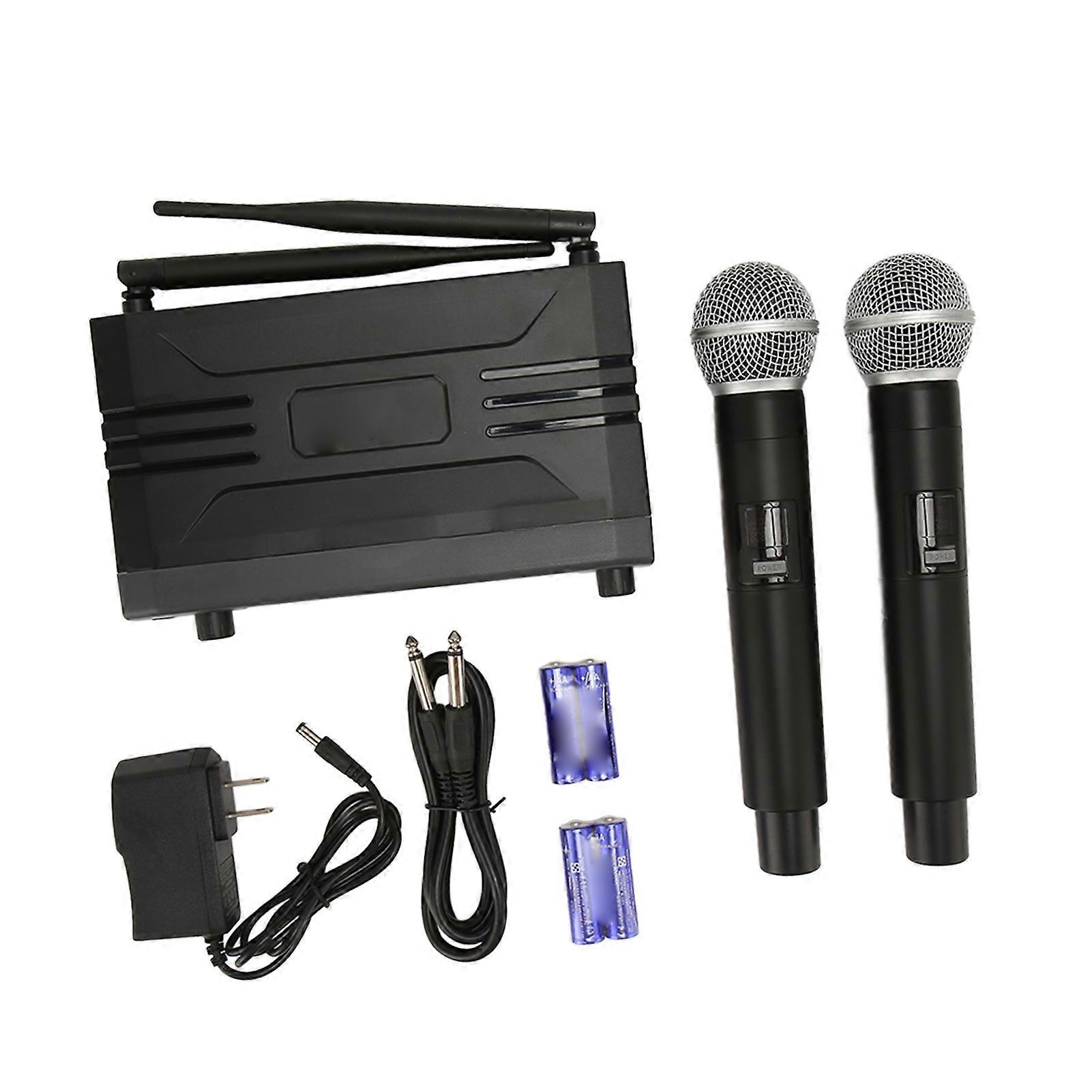 Wireless Microphone System 1 for 2 UHF Dual Channel Dynamic Professional Wireless Handheld Microphone US Plug 100V