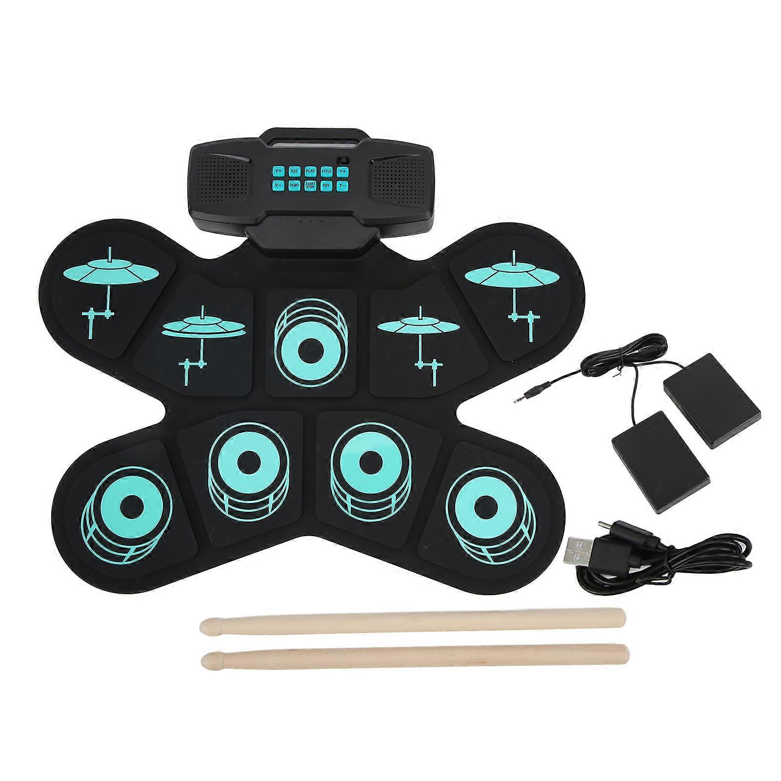 Electronic Drum Set Portable Foldable Built in Dual Stereo Speakers 9 Key Drum Pad for Beginners Adults
