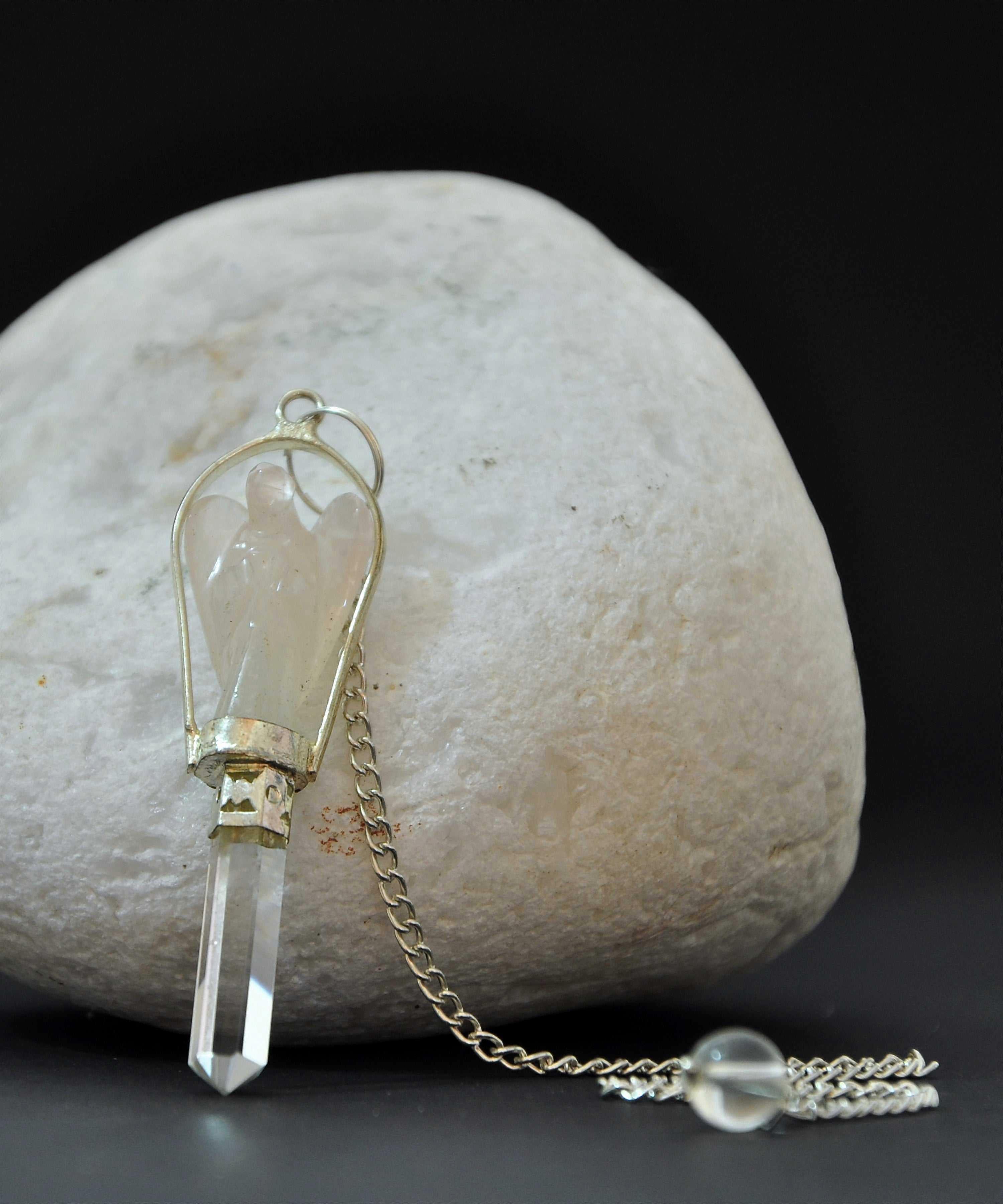 Rose Quartz Angel Pendulum with Crystal Point Tip
