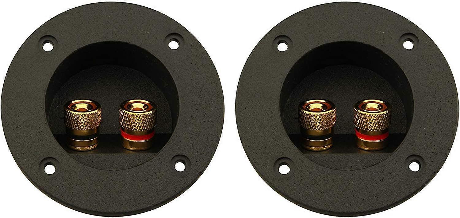 2 Pack 2 Way Speaker Terminals for Car and Home - Round Spring Loaded Connectors - Subwoofer Connectors - Back Panel Junction Box - Black