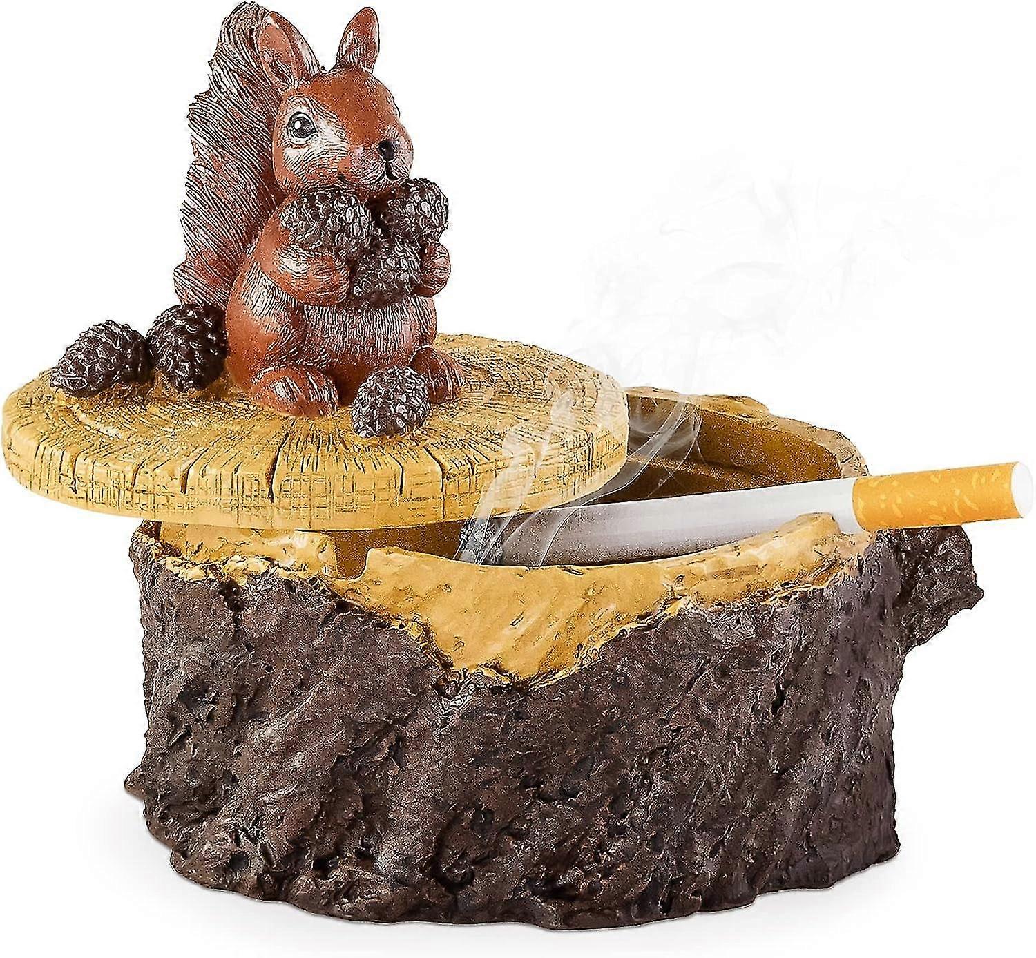 New ModelsOutdoor Ashtrays For Cigarettes Cute Resin Squirrel Ashtray With Lid For Home And Garden