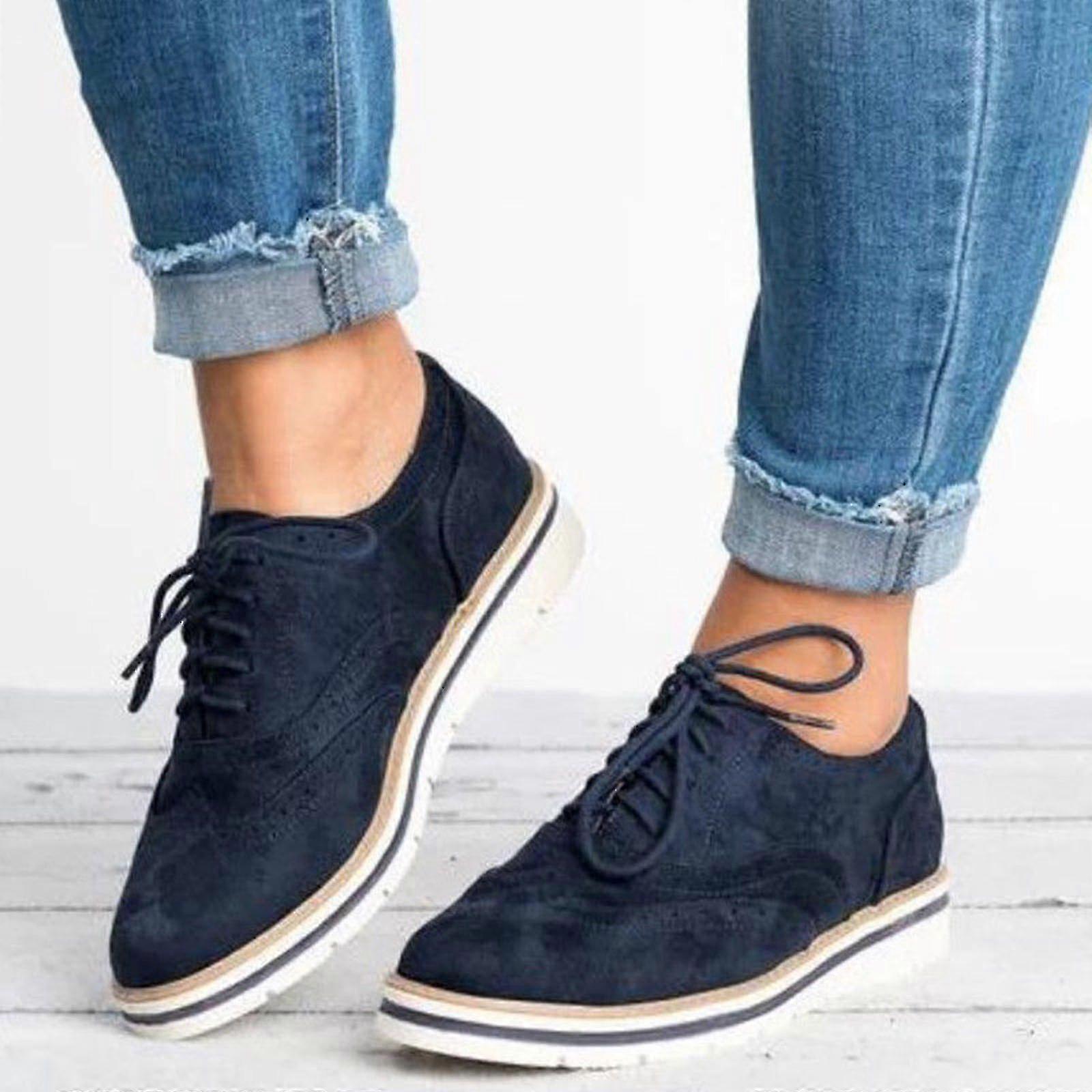 Hmwy-women Flat Oxford Brogue Lace-up Pumps Office Sneakers Shoes
