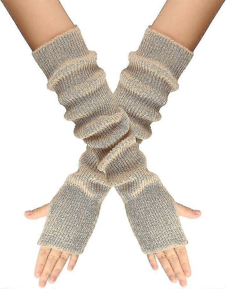 Women's Solid Knitted Arm Warmers Long Fingerless Gloves Winter Warm Arm Gloves For Walking Sleeping