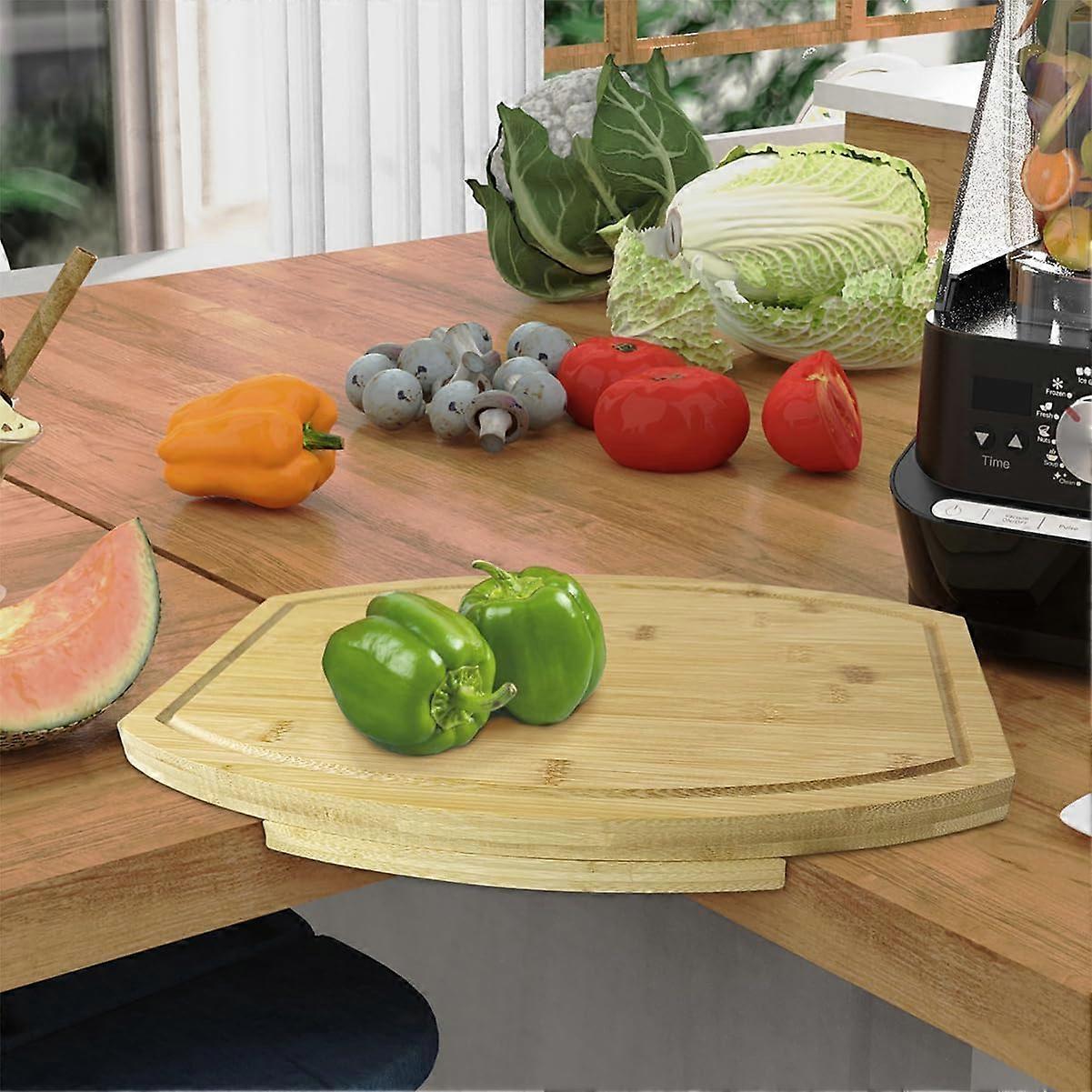 Corner Cutting Board, Corner Countertop Cutting Board for Kitchen Counter, Bamboo Wood Chopping Board with Juice Groove
