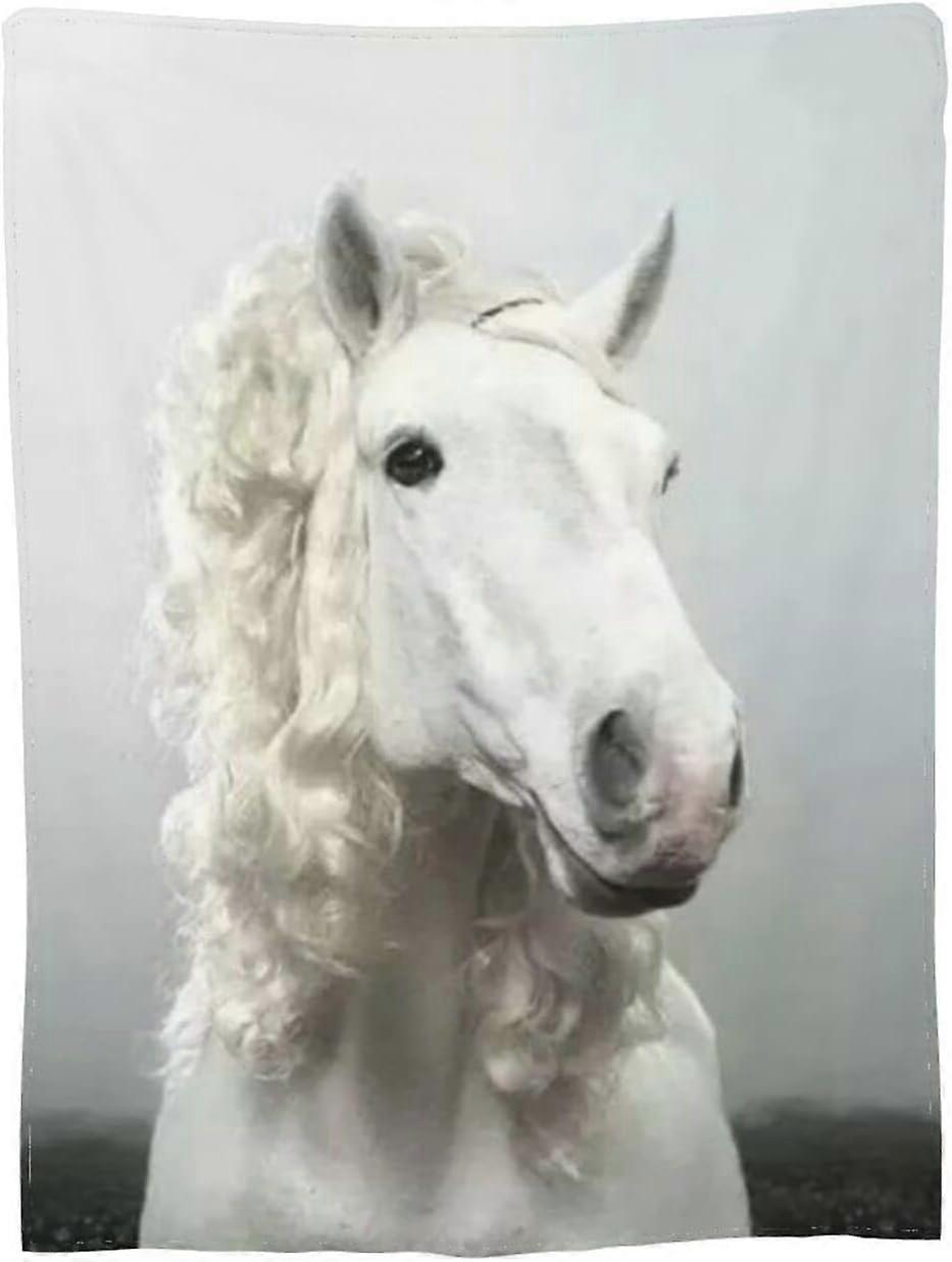 بطانيات مع طباعة الحصان ، بطانية رقيق للحيوانات ، بطانية محبوب ، أبيض ، بياضات سرير حصان ، بطانية محبوب