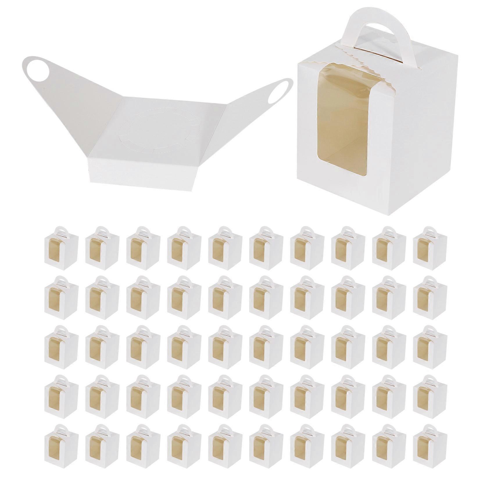 50 PCS Single Cupcake Boxes White Individual Cupcake Carrier Holders with Window Inserts for Bakery