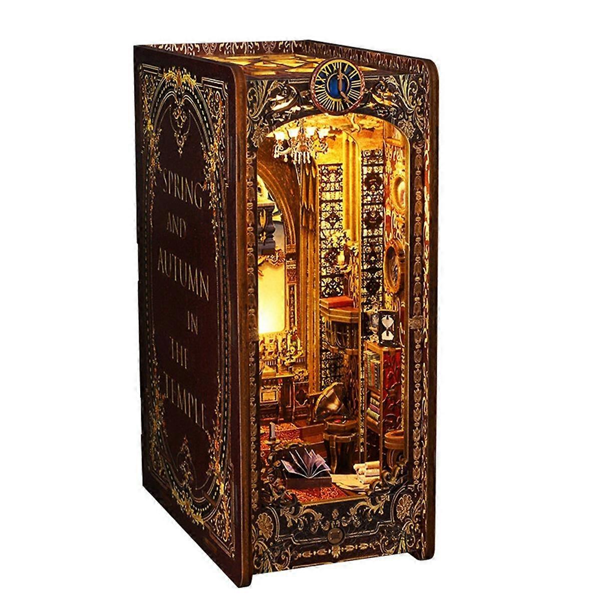 DIY Book Nook Kit, Church 3D Wooden Puzzle Bookend for Bookshelf Decor, with Light Model Kits for A