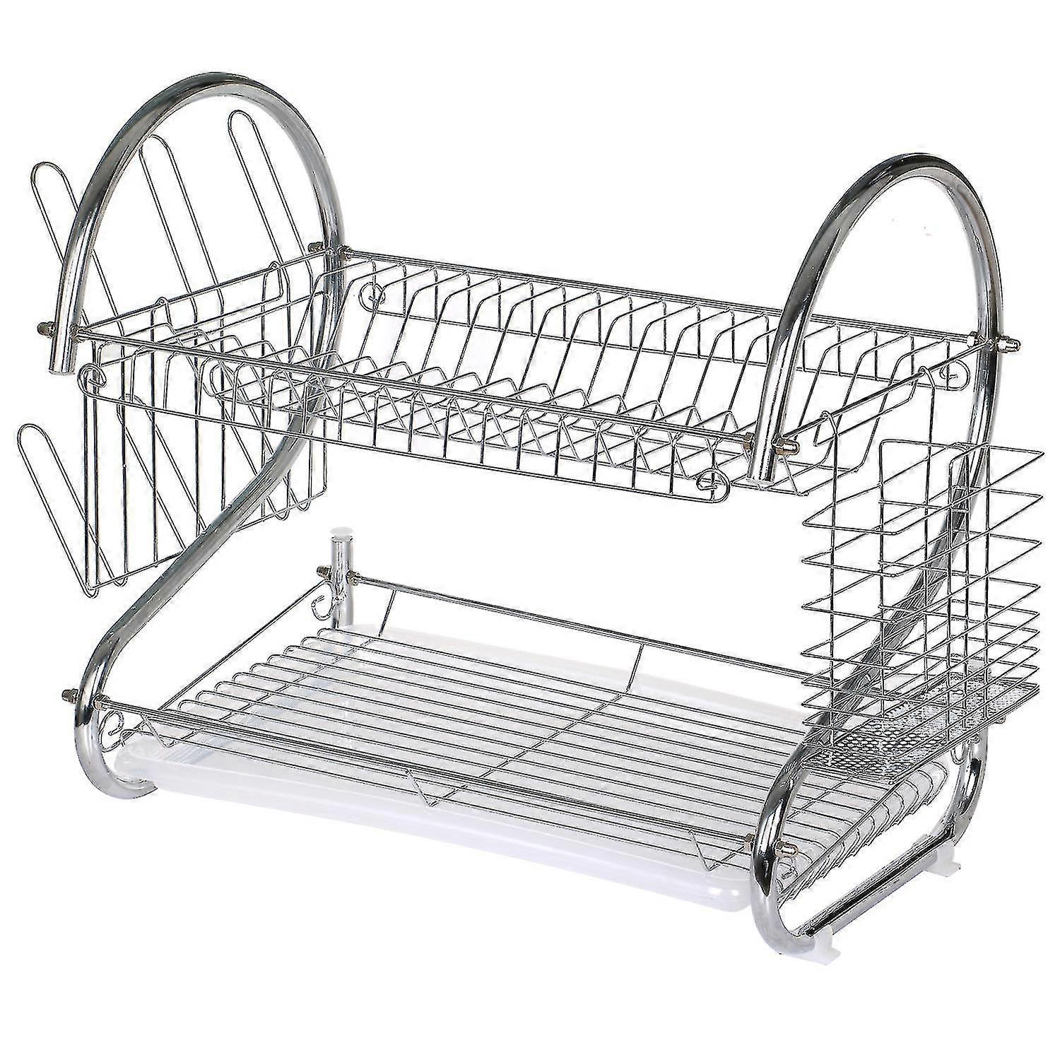 Trixes Chrome Plated 2 Tier Kitchen Drying Rack For Plates Bowls Mugs & Cutlery