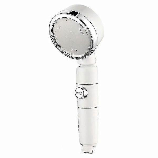 Handheld Universal Pressurized Shower Head with One-Key Water Control and Integrated Filtration - White