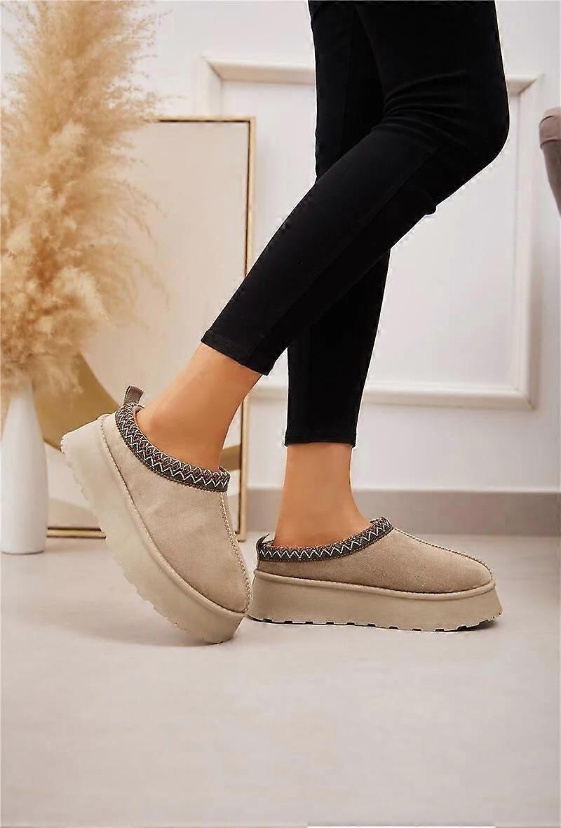 House Of Sehrish MX11H Olive Fluffy Platform Slippers Faux Fur Lined Ankle Boots